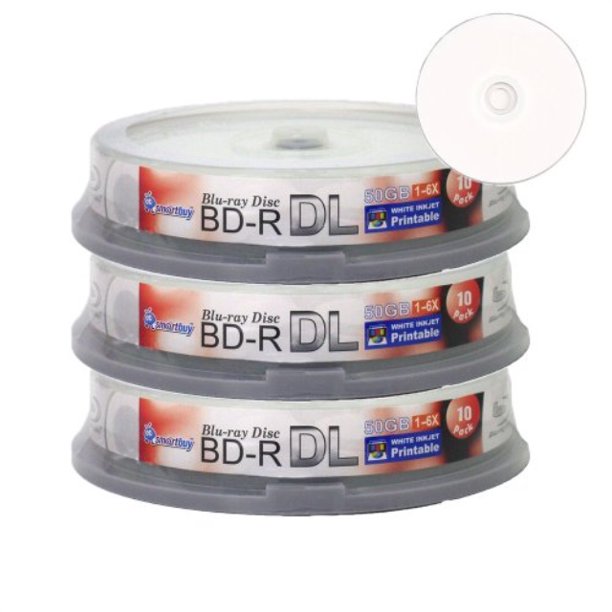 Smartbuy 30disc 50gb 6x Bluray Bdr Dl Dual Layer Double Layer White