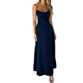 thumbnail image 2 of Robes Boho Fluides à Fente à Lacets pour Femmes Sortie Ligne A Décontractée Robe d'Été Bleu Foncé m, 2 of 6