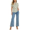 thumbnail image 2 of Blusa floral verde de manga corta con cuello atado y volantes para mujer Inspire Chic talla S, 2 of 6