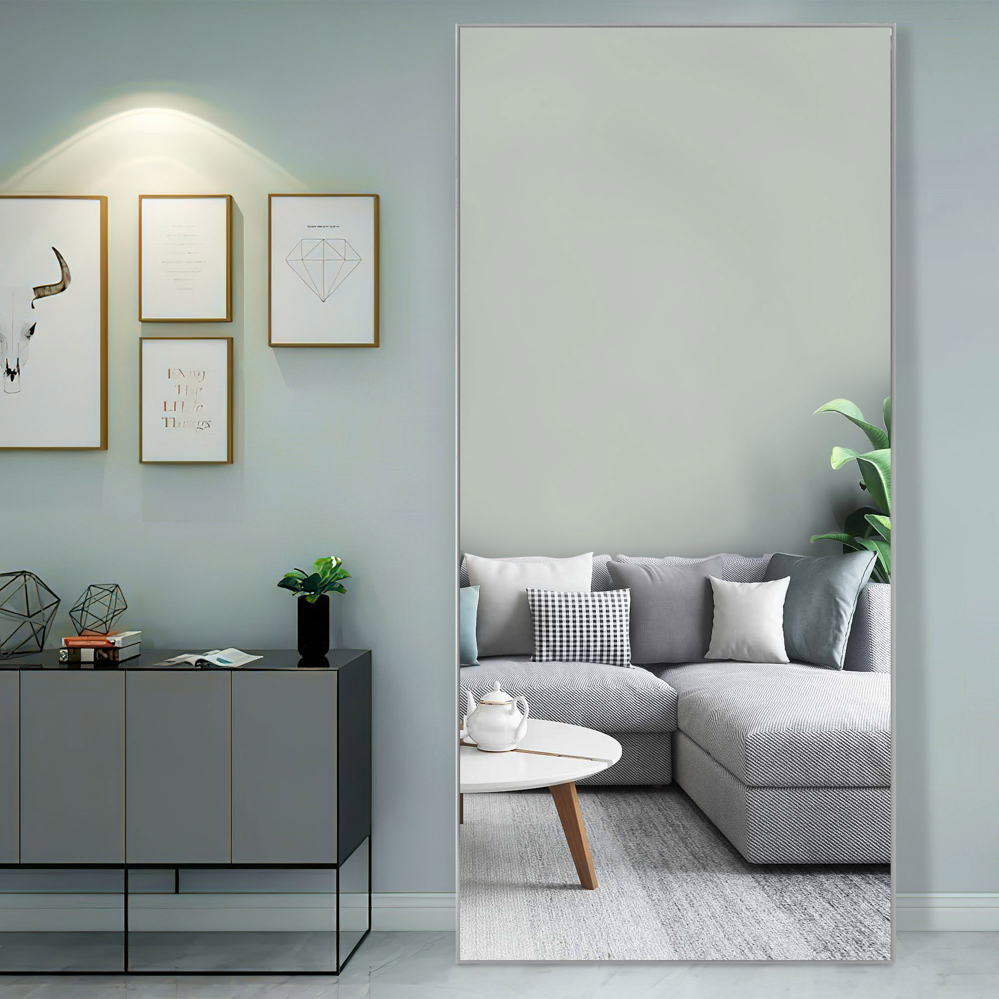 71"x24" Rectangular Full Length Floor Mirror with Stand Silver