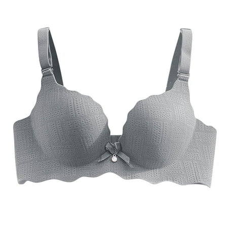 Mrat High Impact Sports Bra Women s Comfortable Soft Solid Color Underwear Tank Tops Bra Wireless Gathering Adjustable Shoulder Straps Sagging Bra S-471 Gray M