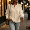 thumbnail image 6 of Perfectbot Women's Waffle Knit Henley Sweatshirt, Relaxed Fit Drop Shoulder Long Sleeve Ribbed Cuffs Top, 6 of 8