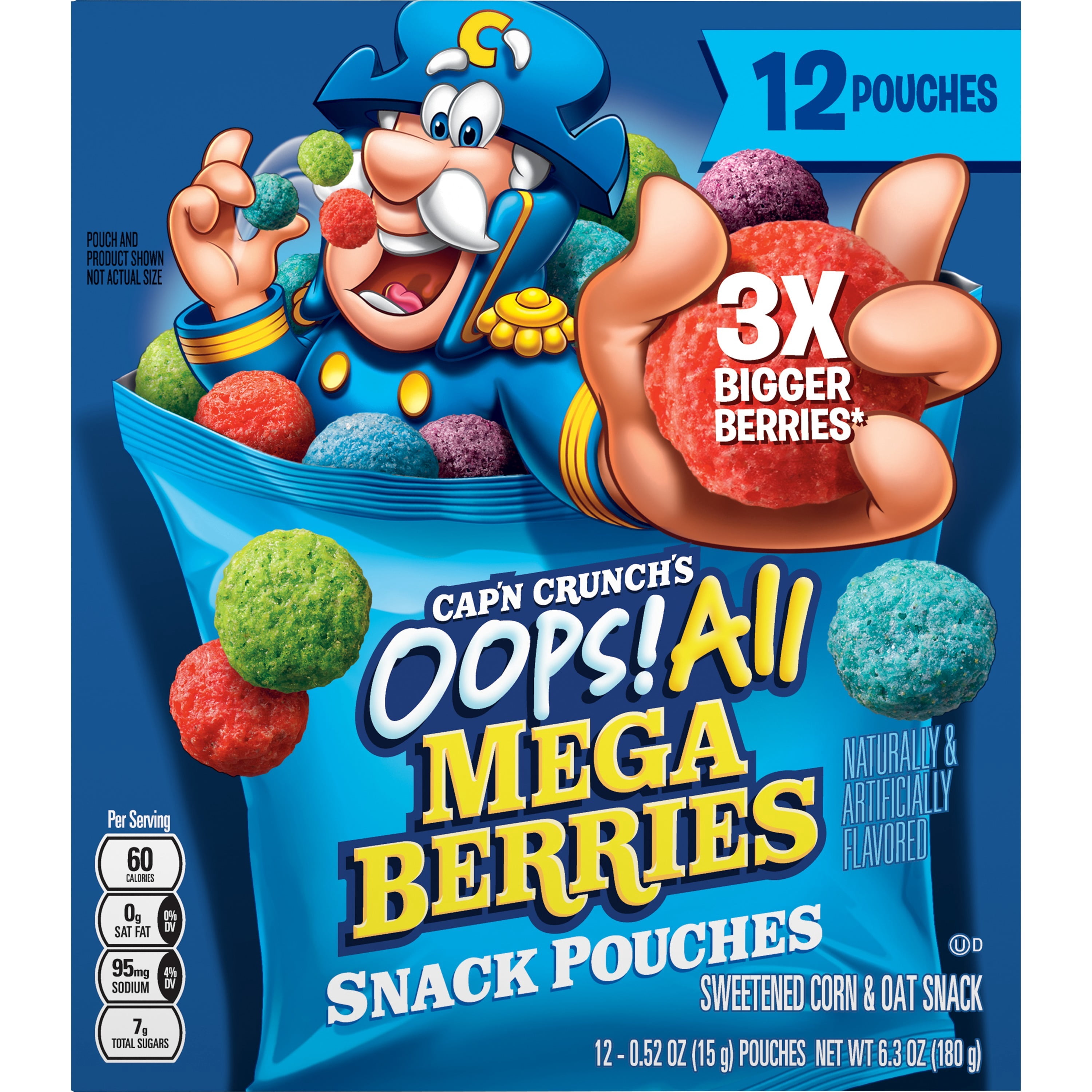 Cap'n Crunch, Breakfast Crunchy Cereal, Oops! All Berries, Pouches, 0.52 oz, 12 Pack