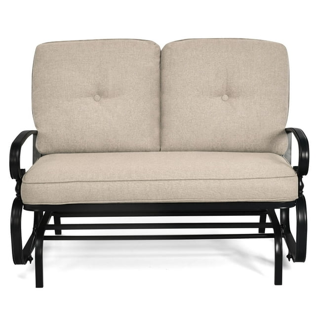 Patiojoy 2-Person Outdoor Bench Patio Swing Glider Chair with Cushions Rocking Chair Cushioned Sofa Beige