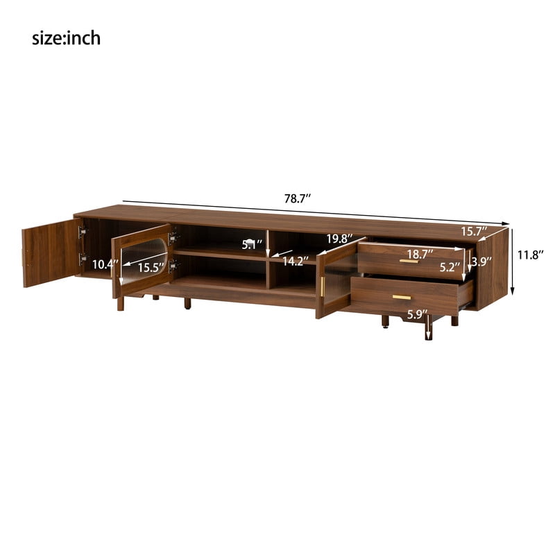 79-in TV Stand for TVs Up to 85", Storage Console Cabinet with Glass Doors & 2 Drawers, Entertainment Center with Cable Holes