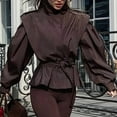 thumbnail image 4 of Women'S Fall Fashion Long Sleeve Belted Jacket Cropped Jackets Windbreaker Coat Street Lounge Wear Brown XXL, 4 of 8