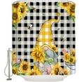 thumbnail image 2 of Yellow Sunflower Gnome Shower Curtain Black White Buffalo Check Shower Curtains for Bathroom Curtain Sets with Hooks Waterproof Fabric Bath Curtain Extra Long 84" x 72", 2 of 6