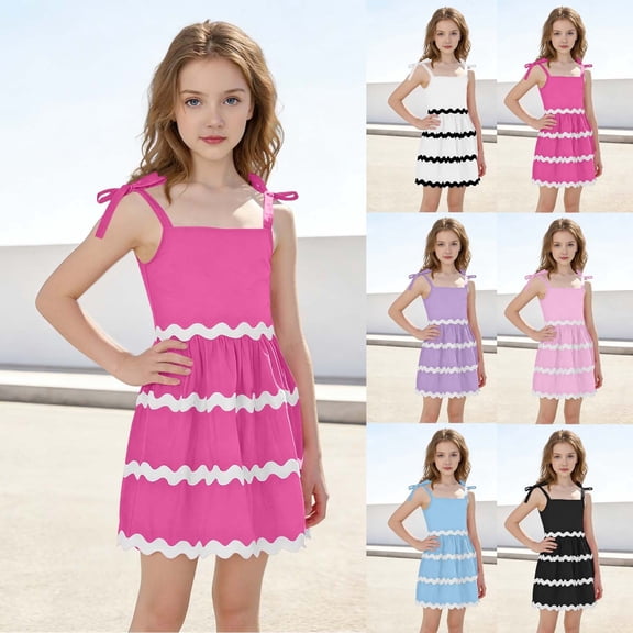 Auroural Girls Dresses Size 10-12 Girl's Solid Color Fashionable and Comfortable Camisole Casual Dress for Girls Beach Dresses
