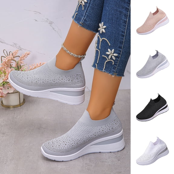 Miluxas Women Wide Width Breathable Walking Comfortable Slip on Sneakers,Non Slip Arch Support Slip on Shoes White 9.5(43)
