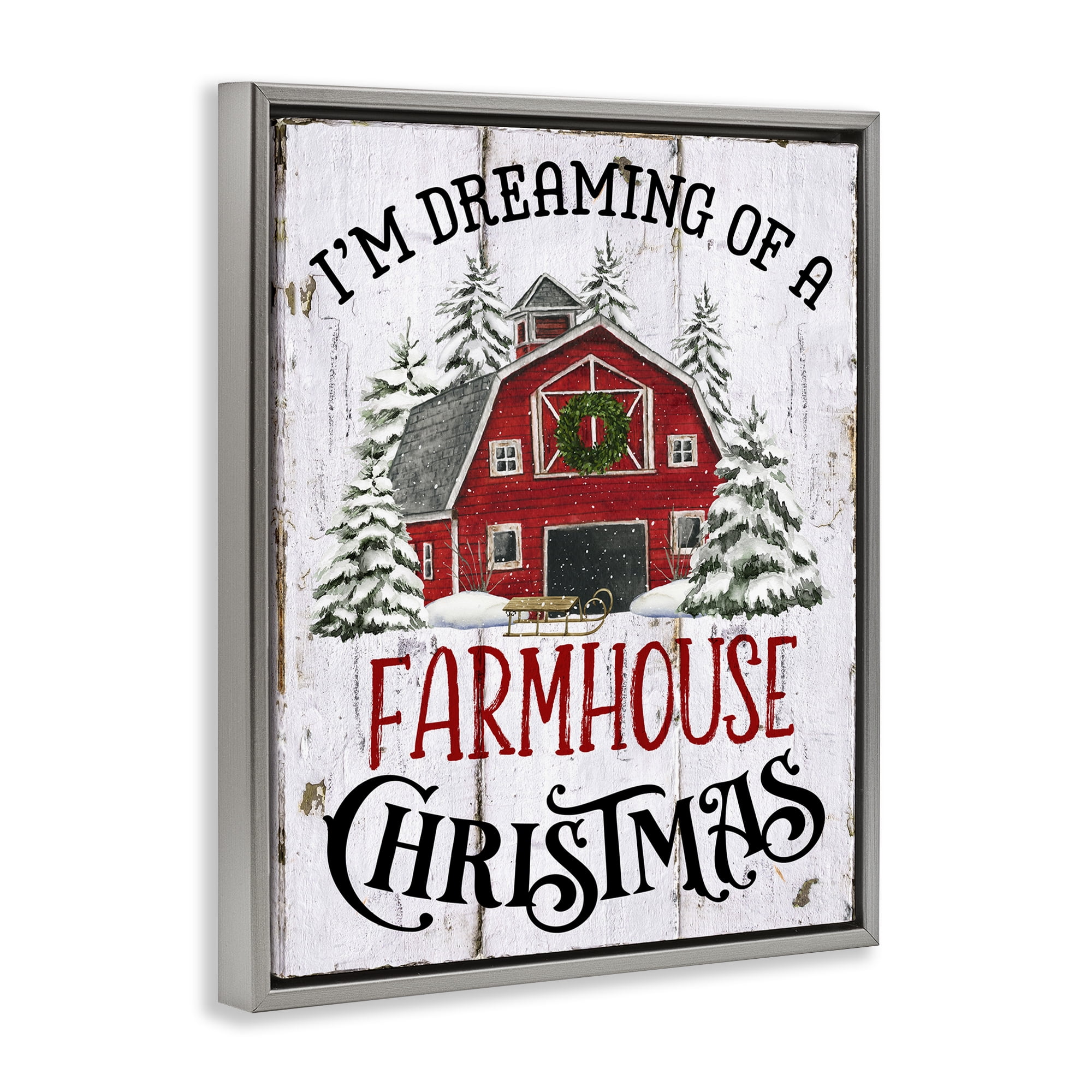 Stupell Industries Farmhouse Christmas Dreaming Holiday Painting Gray Floater Framed Canvas Art Prints Wall Art, 25 x 31
