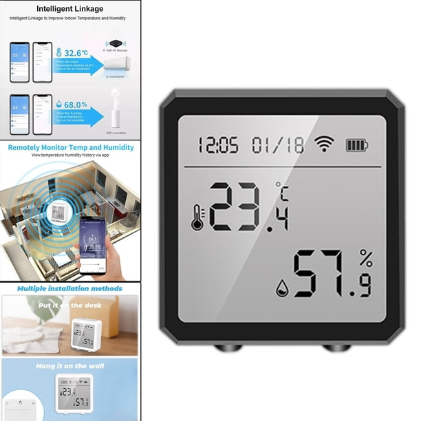 Medidor de humedad Monitor de temperatura Monitor de WiFi Alertas Interior al aire libre Mini medidor de habitación Monitor para el dormitorio - NEGRO Soledad Sensor de temperatura