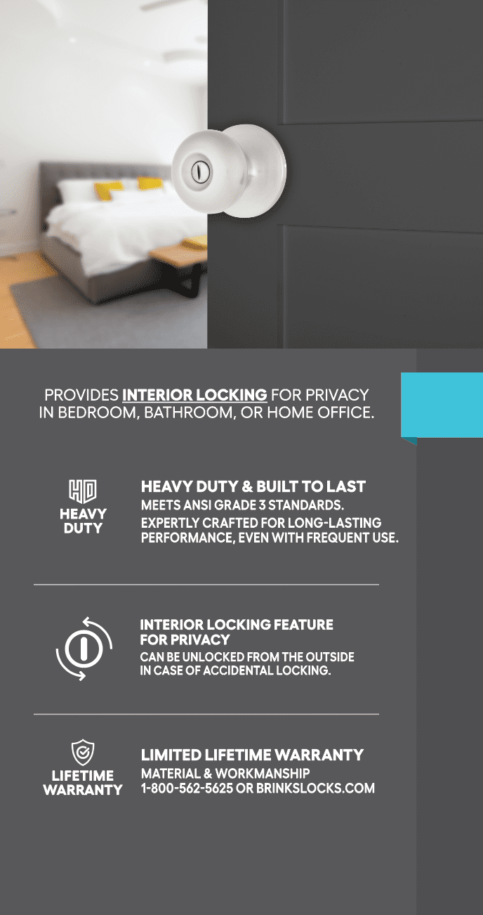 Brinks Privacy Mushroom Doorknob, Satin Nickel Finish