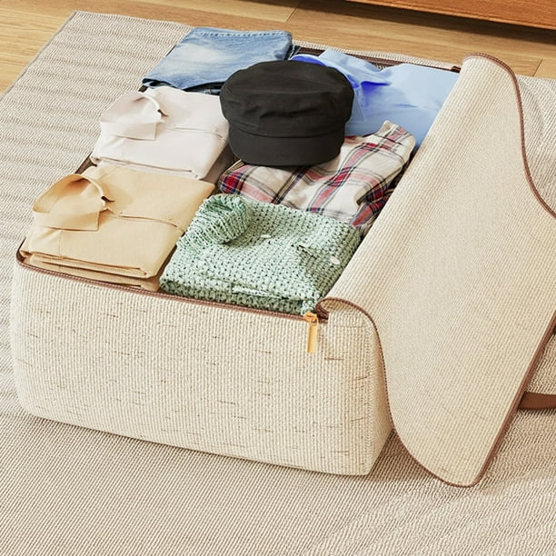 Bolsa de almacenamiento extragrande y resistente | Asas reforzadas y doble cremallera | Algodón grueso | Organizador de ropa | Impermeable, plegable y ahorra espacio | 60 x 45 x 30 cm, beige