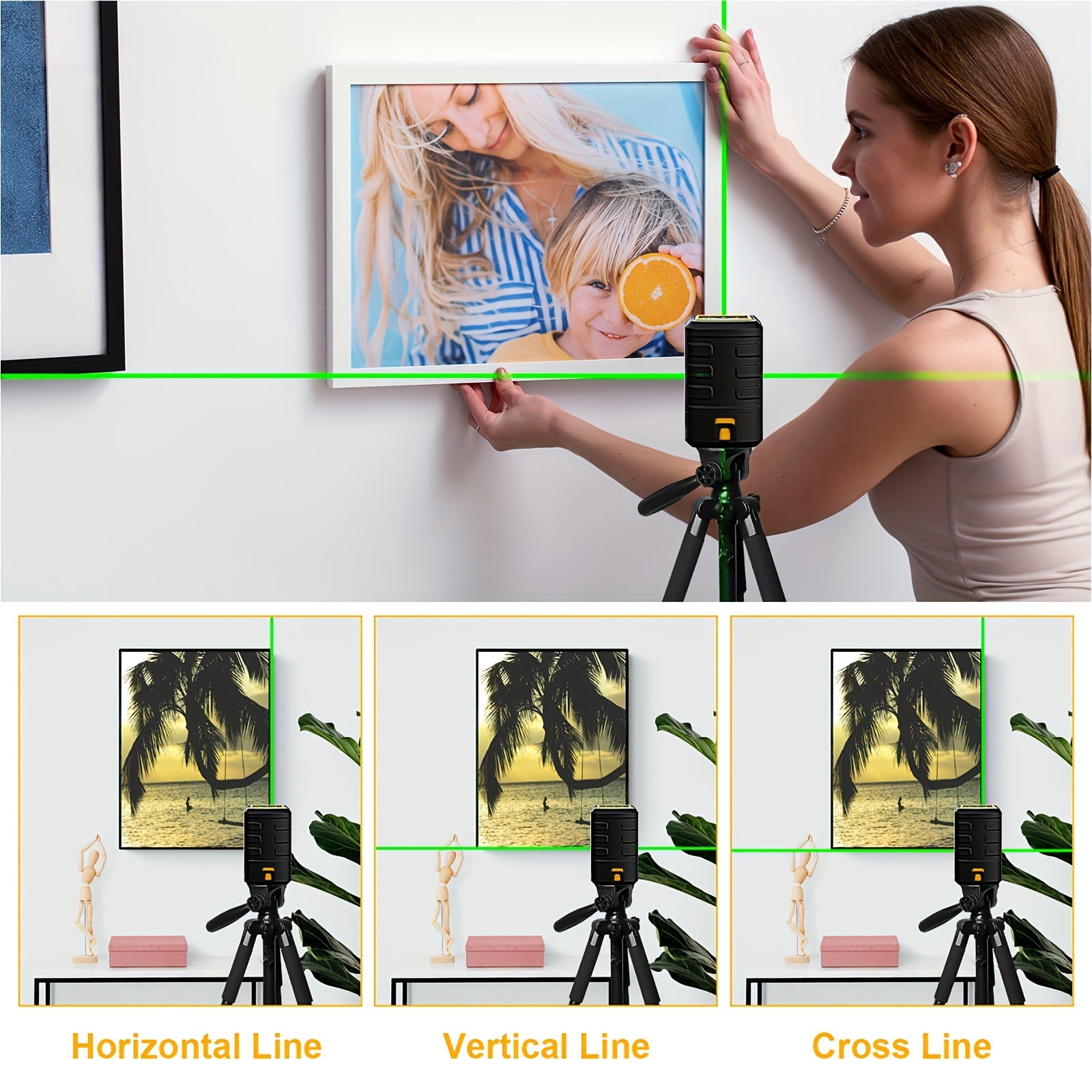 Laser Level, Self Leveling Cross Line Lasers, Green Beam Leveler Tool, with Self-leveling, Manual, Pulse Mode, Lazer Level with 360 Degree Magnetic Base and Battery