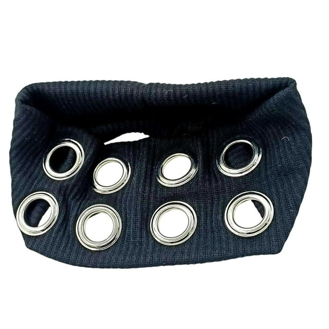 Diadema transpirable con aberturas y remaches metálicos, banda elástica ancha para el pelo para mujer, accesorio de moda de estilo punk (4 colores neutros, 40 g)