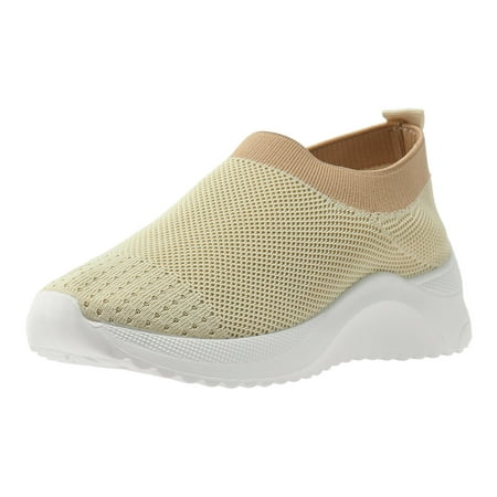

EUMODR Tan Knee High Boots for Women Womens Gymnastics Sneaker for Women Casual Sport Shoes Mesh Running Shoes Knit Detail Slip On Running Shoes