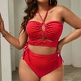 thumbnail image 6 of Efsteb Women'S Bikini Swimsuits Solid Color Summer Beach Bathing Suit Two Piece Swimsuits High Waist Bikini Swimwear (Red,L), 6 of 7
