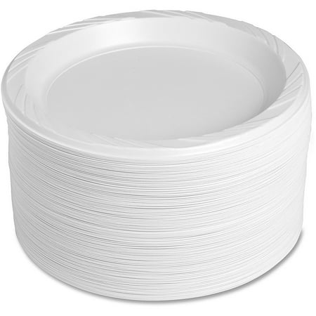 Genuine Joe Reusable Plastic Plates, White, 9