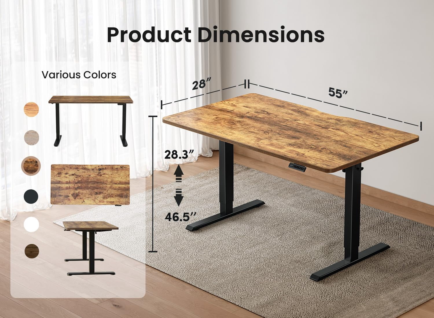 DESINO Computer Desk with Drawers, 55 Inch Study Writing Table, Modern Simple Style PC Desk for Bedroom, Gaming, Rustic Brown