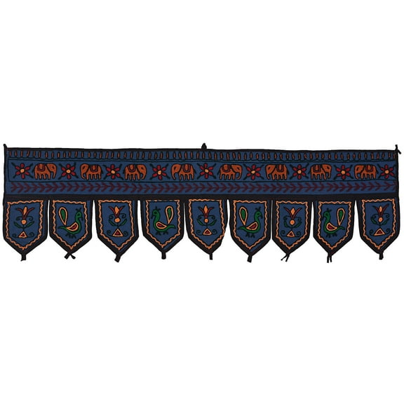Stylo Culture Ethnic Cotton Window Valance For Bedroom Dark Blue Navy Decorative Embroidered Elephant Scarf Curtain Topper Living Room Traditional Swag Curtain Door Hanging Toran | 35 x 9 Inches