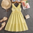 thumbnail image 4 of RMGVDSD Girls Summer Dresses Ruffle V-Neck Sleeveless Waist Casual Sundress Solid Color Fashion Boho Beach Party Sundress Girls Dress 7-8 Years, 4 of 9