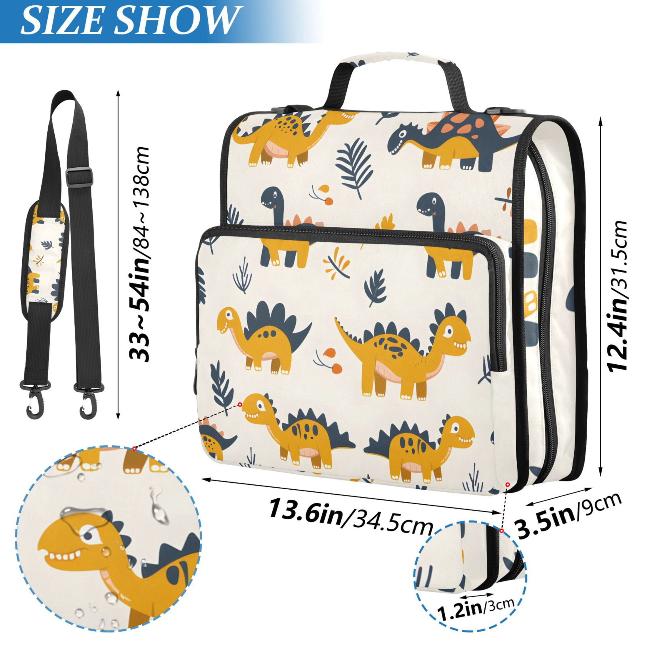 3 Ring Zipper Binder with Shoulder Strap Waterproof Trapper Keeper 2 Inch D-Ring 500 Sheets Capacity Cute Dinosaurs and Leaf