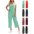 thumbnail image 3 of Women Jumpsuit With Pockets Sleeveless Wide Legs Plus Size Overalls, 3 of 7