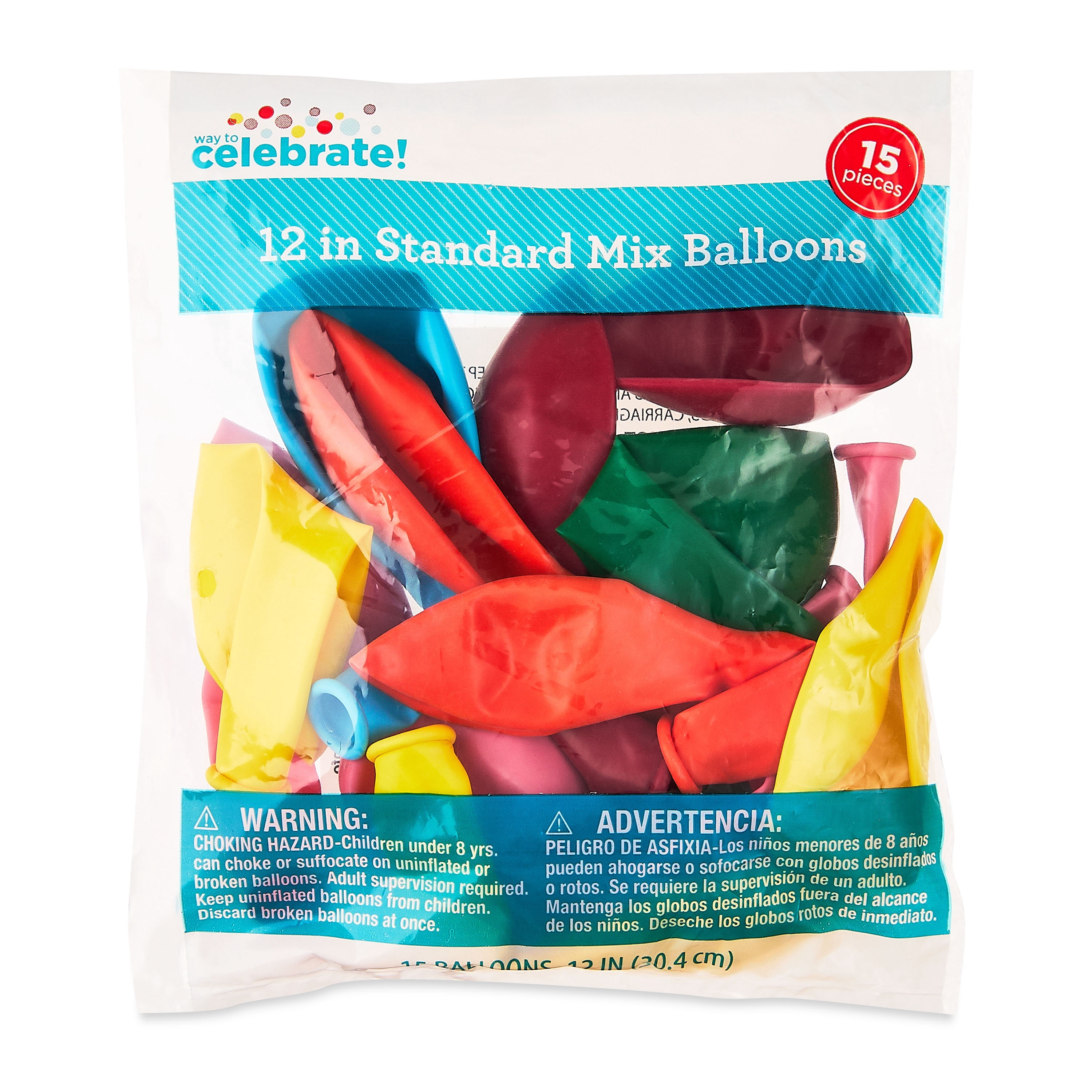 12" Standard Mix Latex Balloons, 15 Pieces, by Way To Celebrate