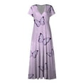 thumbnail image 4 of kytmyeq Women's Long Casual Dress Summer Short-Sleeve V-Neck Waist Retraction Printed Dress, 4 of 5