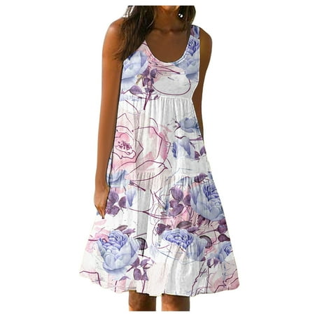 Blphud Breathable Dresses for Women 2024 Dress for Women Women s Gradient Print Sleeveless Beach Maxi Dress Casual Boho Summer Dresses for Women Summer Casual Dresses Pink XL