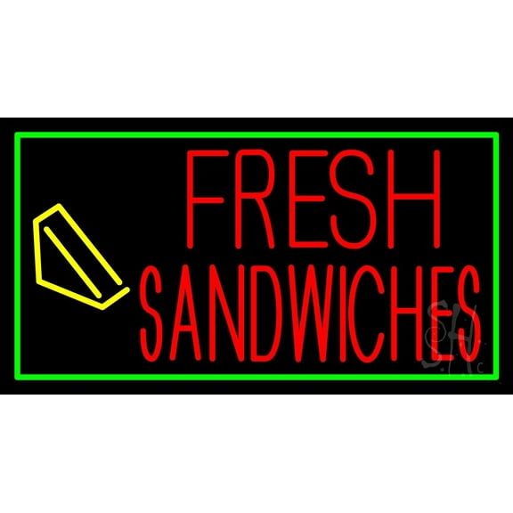 Fresh Sandwiches LED Neon Sign 20 x 37 - inches, Black Square Cut Acrylic Backing, with Dimmer - Bright and Premium built indoor LED Neon Sign for restaurant window and interior decor.