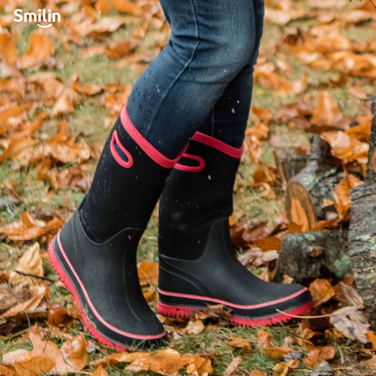 SMILIN Rain Boots for Women, Anti-slip Mid Calf Women Mud Boots, Black, Size 8