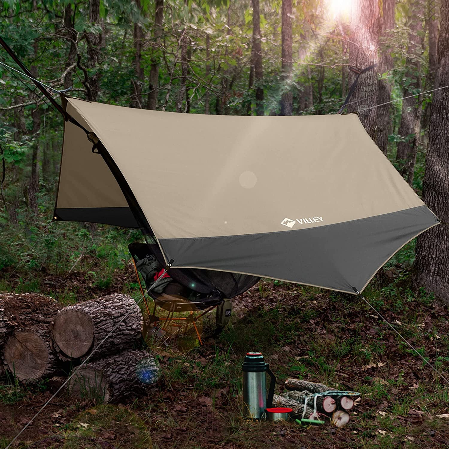 VILLEY Waterproof Portable Tarp, 13x11.5ft Multifunctional Heptagonal Outdoor Camping Traveling Awning Backpacking Tent Tarp Shelter Rain Tarp