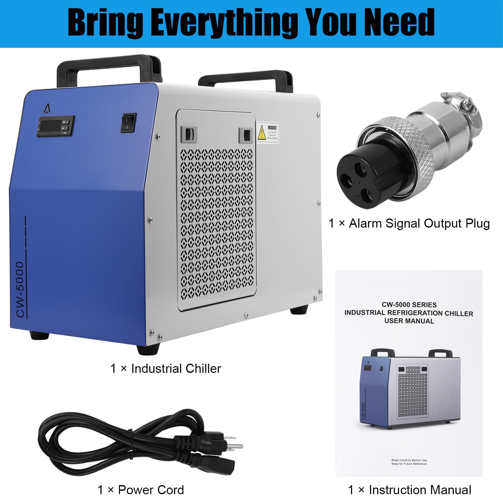 Industrial Water Chiller, 7L Industrial Water Cooling Chiller, 2.64GPM FlowRate Water Cooling System, CW-5000 Thermolysis Water Chiller, Water Cooler for 40-100W CO2 Laser Engraving&Cutting Machine