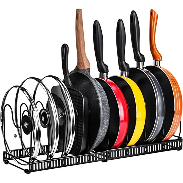 Organizador de Sartenes Bluelander con 10 Compartimientos Ajustables, Soporte de Tapa, Compartimientos Ajustables