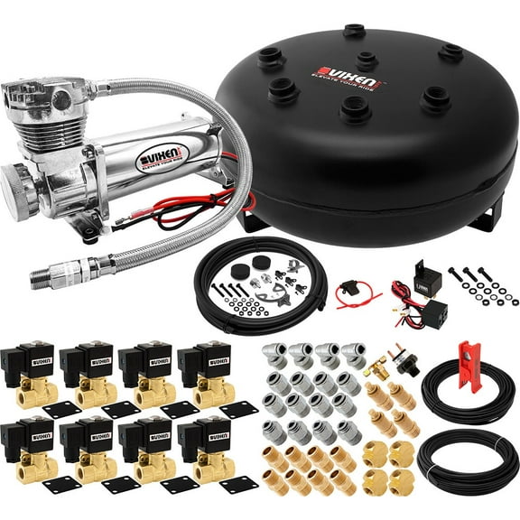 Vixen Air Suspension Kit for Truck/Car Bag/Air Ride/Spring. On Board System- 200psi Compressor, 4 Gallon Tank. For Boat Lift,Towing,Lowering,Leveling Bags,Onboard Train Horn,Semi/SUV VXX3805H/4840C