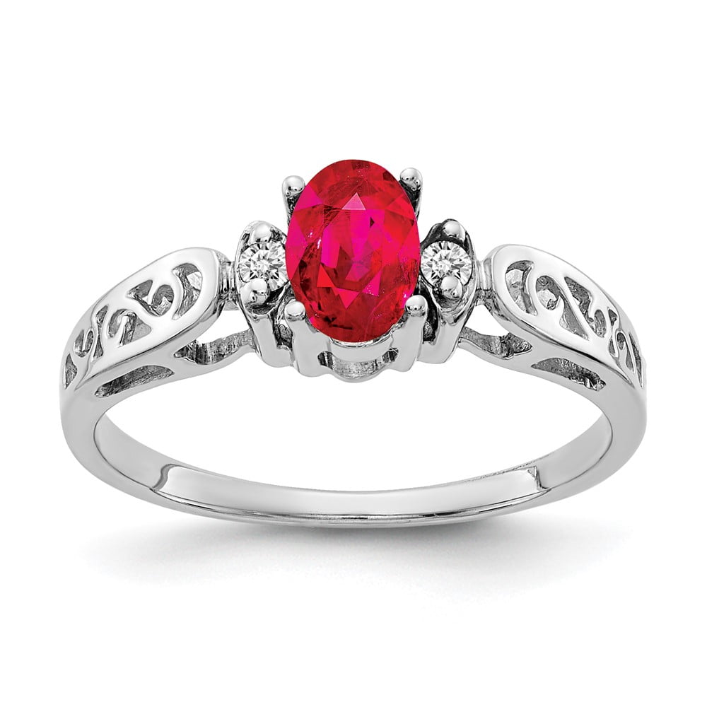 14k White Gold Ring Gemstone Womens Ruby 0.034 ct 0.6 6x4mm Oval AA Diamond
