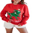 thumbnail image 1 of Chandail de Noël pour Femmes, Chandail Laid Printemps Automne, Col Rond, Manches Longues, Imprimé Dinosaure, 1 of 5