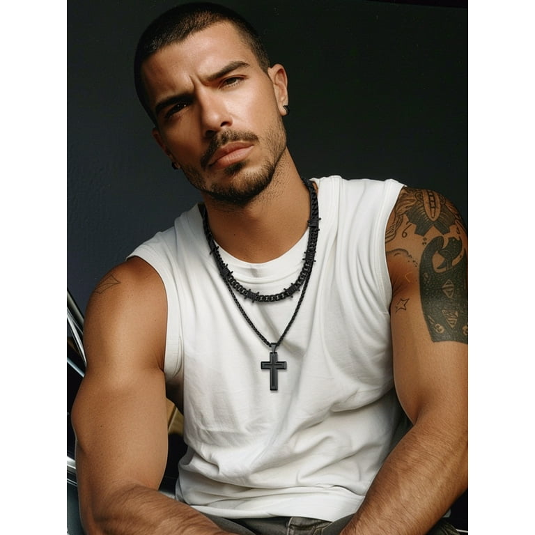 Bestyle 7MM Thorns Choker Necklace for Men Black Thick Barbed Wire