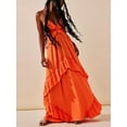 thumbnail image 3 of Yunliwuli Women Cami Long Dress Elegant Solid Color V Neck Halter Neck Party Dress Flowy Sleeveless Backless Dress, 3 of 8