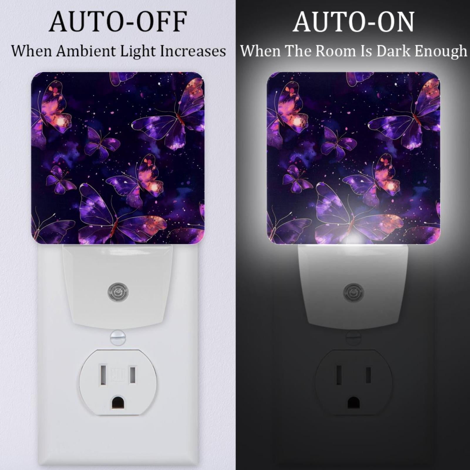 PhooArto Galaxy Butterflies Plug in LED Night Light Auto Sensor Dusk to Dawn Decorative Night for Bedroom, Bathroom, Kitchen, Hallway, Stairs, Baby's Room, Energy Saving