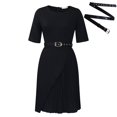 thumbnail image 2 of Women Crew Neck Half Sleeve Pleated Dress A Line Flowy Dresses Cocktail Dress, 2 of 8
