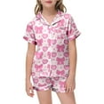 thumbnail image 5 of HCYSFG Girls Heart And Bow Print Outfit Sets 2 Piece Button Front Shirt And Shorts Lounge Set Notch Neck Short Sleeve Contrast Piping Matching Sets, 5 of 5