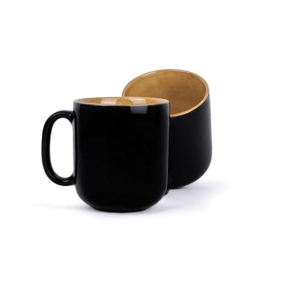 Large Ceramic Coffee Mug Set Of 2 - Black & Brown, 400ml Each | Ceramic Belly Mug, Tea Mug With Matte Finish | Mug For Coffee | Ceramic Coffee Mug | Microwave Safe & Dishwasher Safe