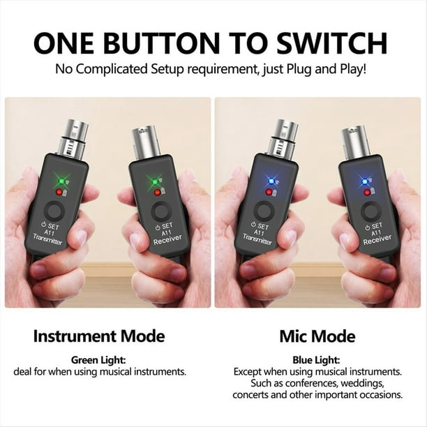 Transmisor Receptor de Micrófono Inalámbrico A11 de 2,4 GHz, Inalámbrico de Micrófono XLR, Adaptador de Micrófono Inalámbrico para Audio Mi