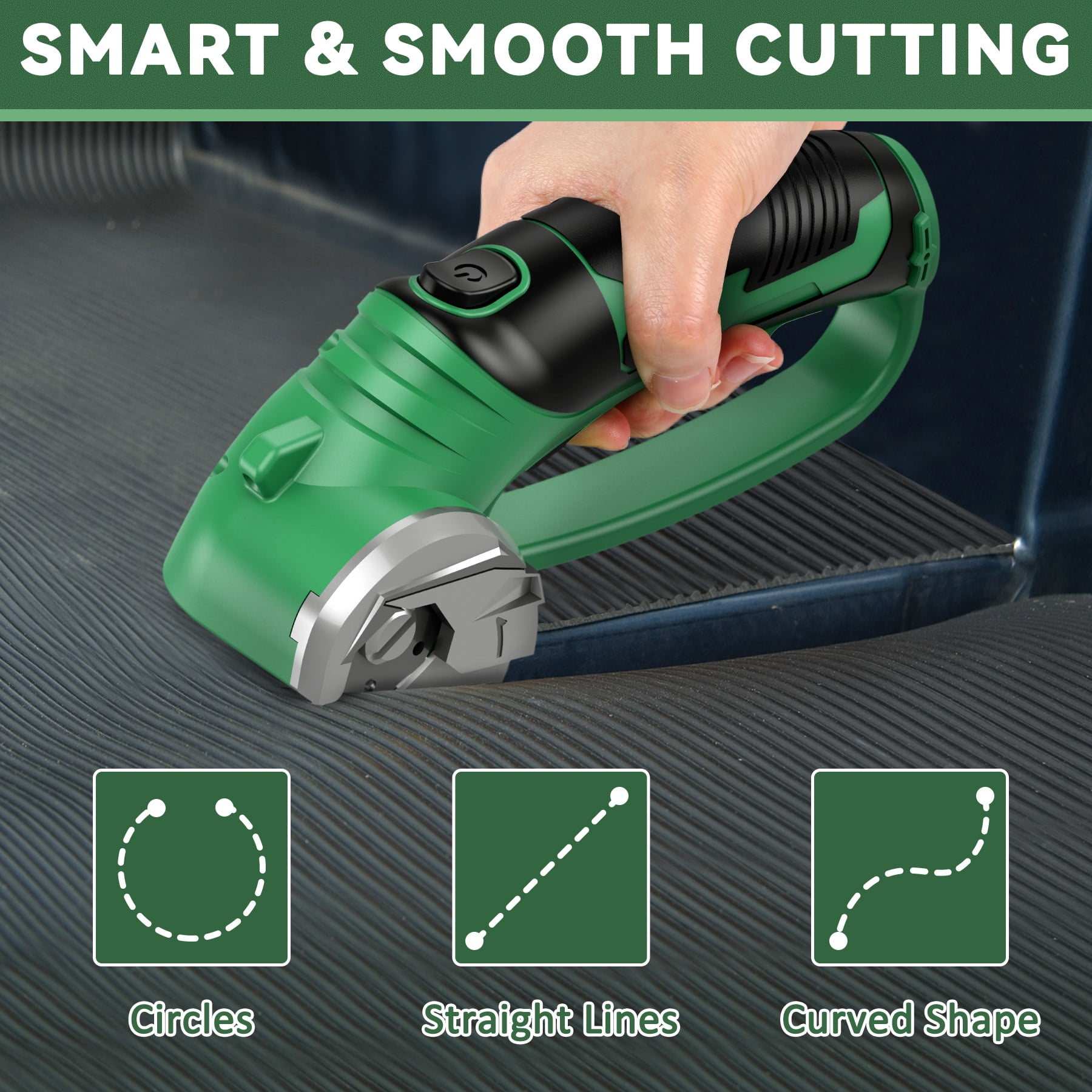 Jellas Cordless Electric Scissors, Cardboard Cutter, Rechargeable Powerful 4V Scissor Cutting Tool for Cardboard, Fabric, Leather, Green