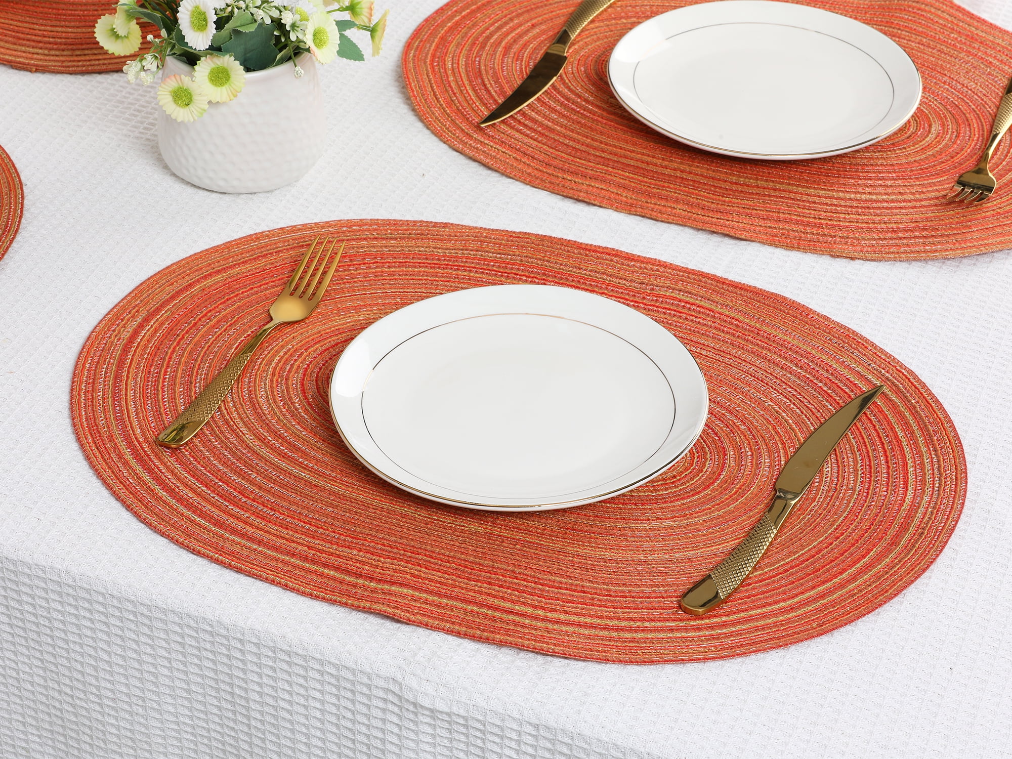 Unique Bargains Farmhouse Placemats Oval Placemats for Dining Table 6pk Orange 19.7x14Inch