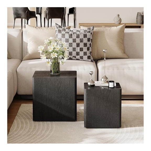 Nesting Coffee Table Set of 2, Modern Coffee Table and End Table Sets, Small Wooden Nesting Side Tables for Living Room, No Assembly(Black)
