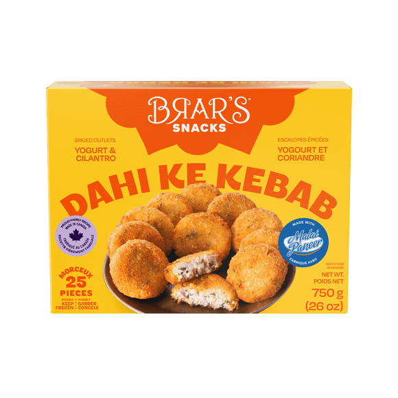 BRAR'S DAHI KE KABAB 750G, Brar's Dahi ke Kabab: Inspired by the royal Nawab kitchens of Lucknow; yogurt and paneer seasoned with jalapenos, ginger, and red onion adds unmatched richness and luxury to any gathering. 100% Vegetarian, made with gold standard Ingredients, made in Canada