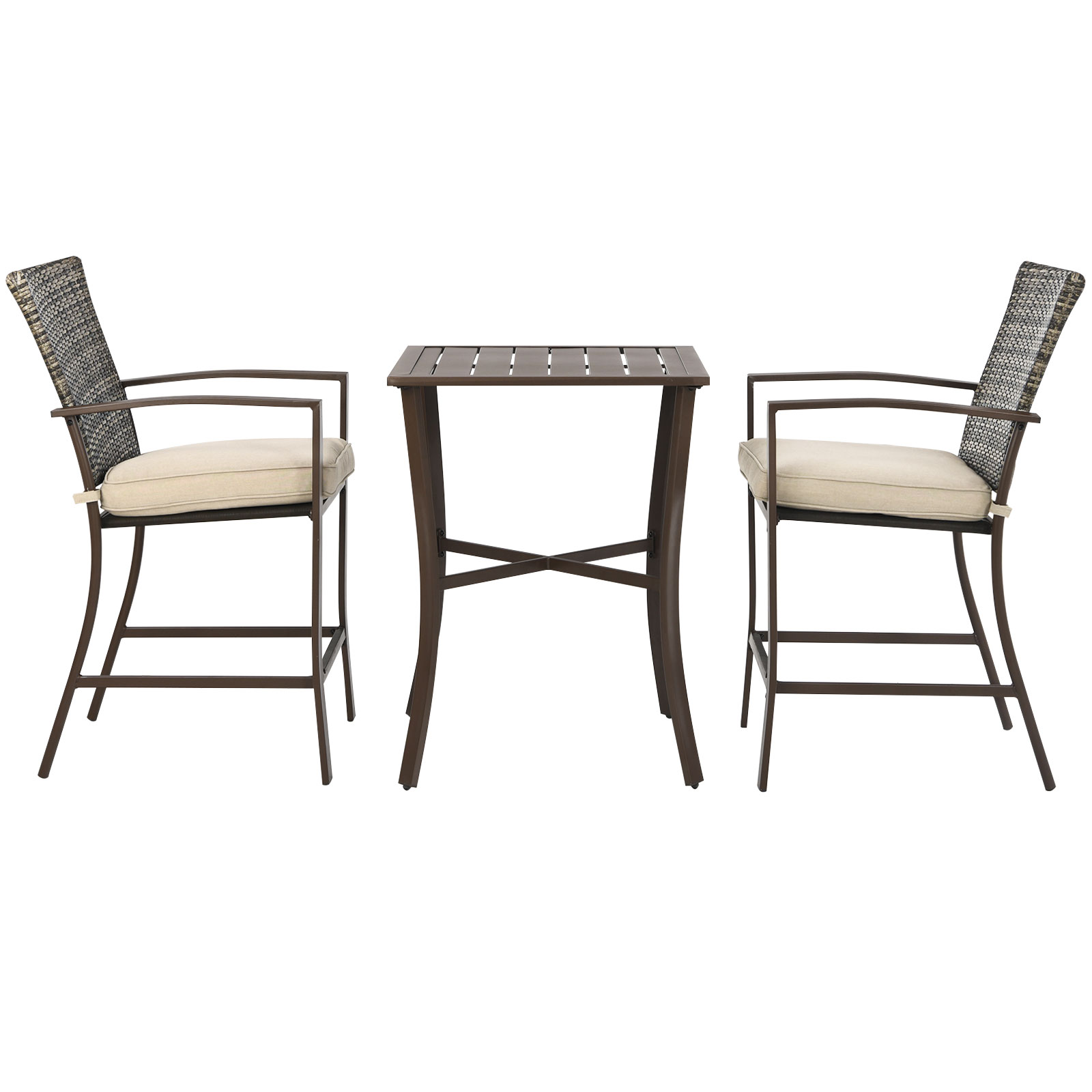 Patiojoy 3-Piece Patio Rattan Furniture Set Outdoor Bistro Set Cushioned Chairs & Table Set Brown - image 5 of 5